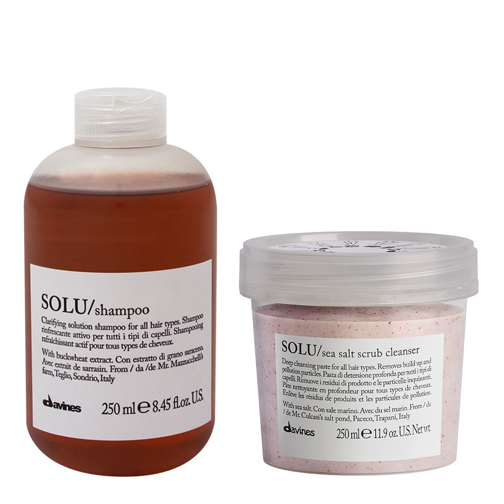 Davines SOLU Set - Shampoo 250 ml + Sea Salt Scrub Cleanser 250 ml